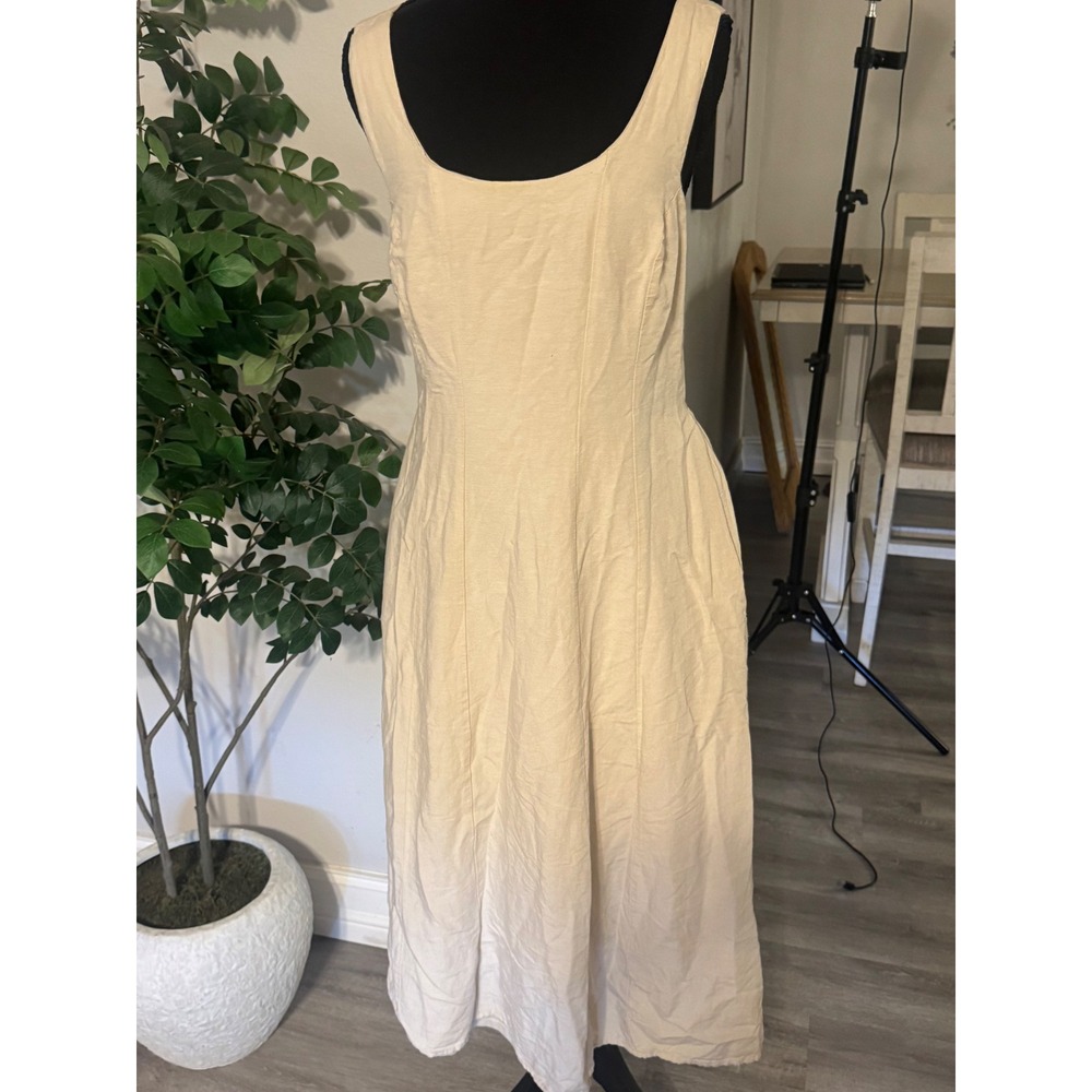 Sincerely Jules Tan Ombre Smocked Back Midi Dress Size M Pockets cotton blend